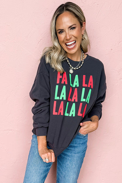 Black FA LA LA Christmas Letter Graphic Sweatshirt