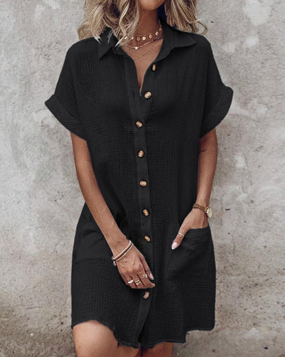 Buttoned Pocket Design Casual Shirt Dress