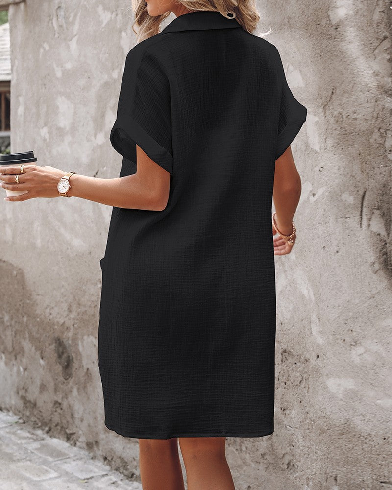 Buttoned Pocket Design Casual Shirt Dress