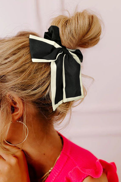 Color black Contrast Trim Satin Bow Knot Hair Scrunchie