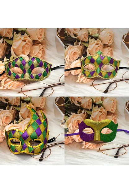 Gold Mardi Gras Sequin Glitter Checkered Masquerade Mask