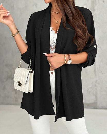 Roll Up Sleeve Open Front Coat Cardigan Top