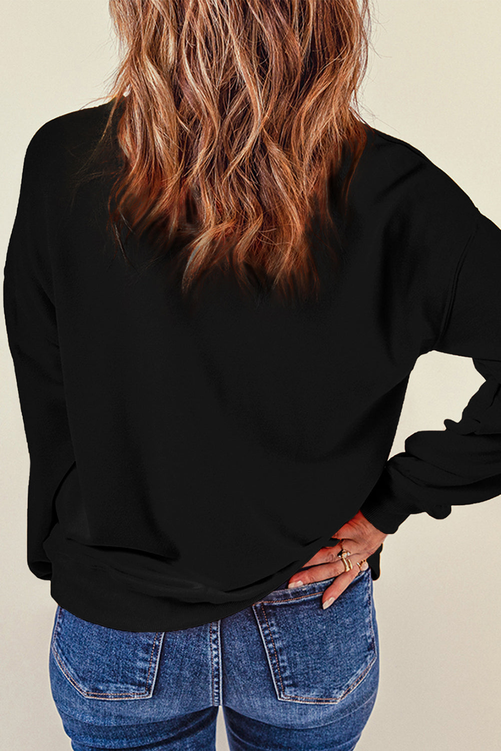 Black Chenille XOXO Patched Drop Shoulder Valentines Pullover Sweatshirt