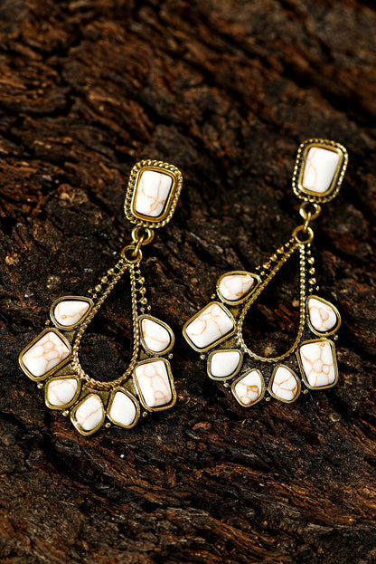 White Turquoise Inlay Cut Out Western Dangle Earrings