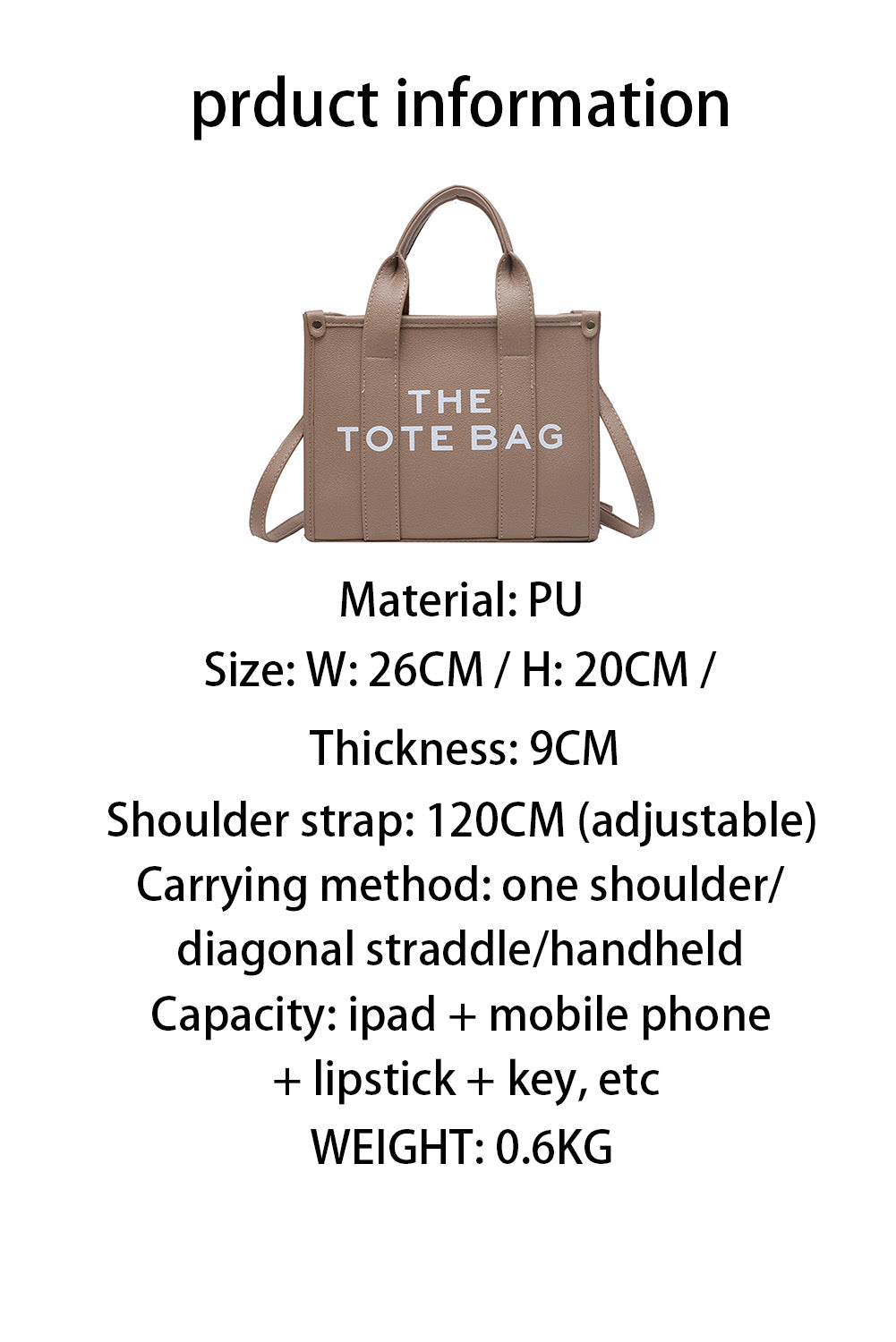 Khaki THE TOTE BAG PU Leather Large Shoulder Bag