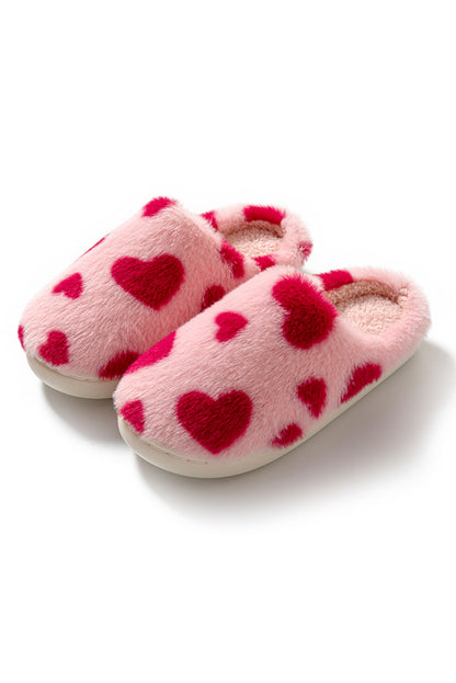 Fiery Red Valentines Heart Shape Winter Fuzzy Slippers