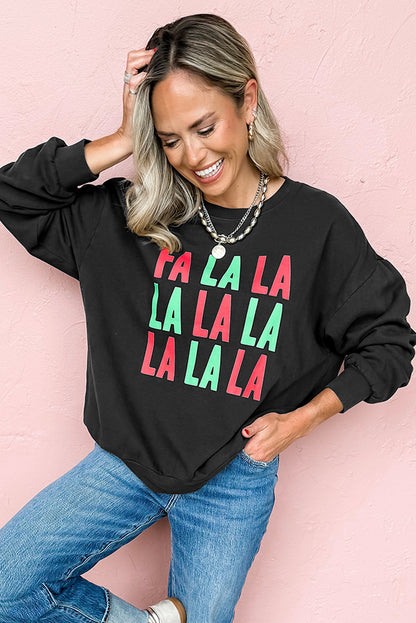 Black FA LA LA Christmas Letter Graphic Sweatshirt