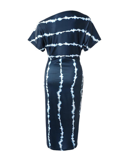 Tie Dye Print Ruched Slit Casual Dress