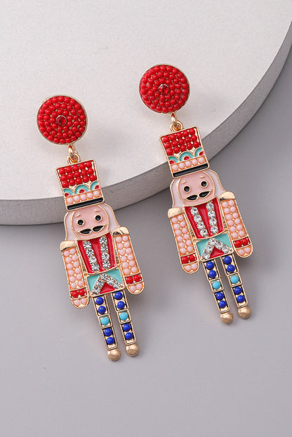 Racing Red Beaded Christmas Nutcracker Earrings