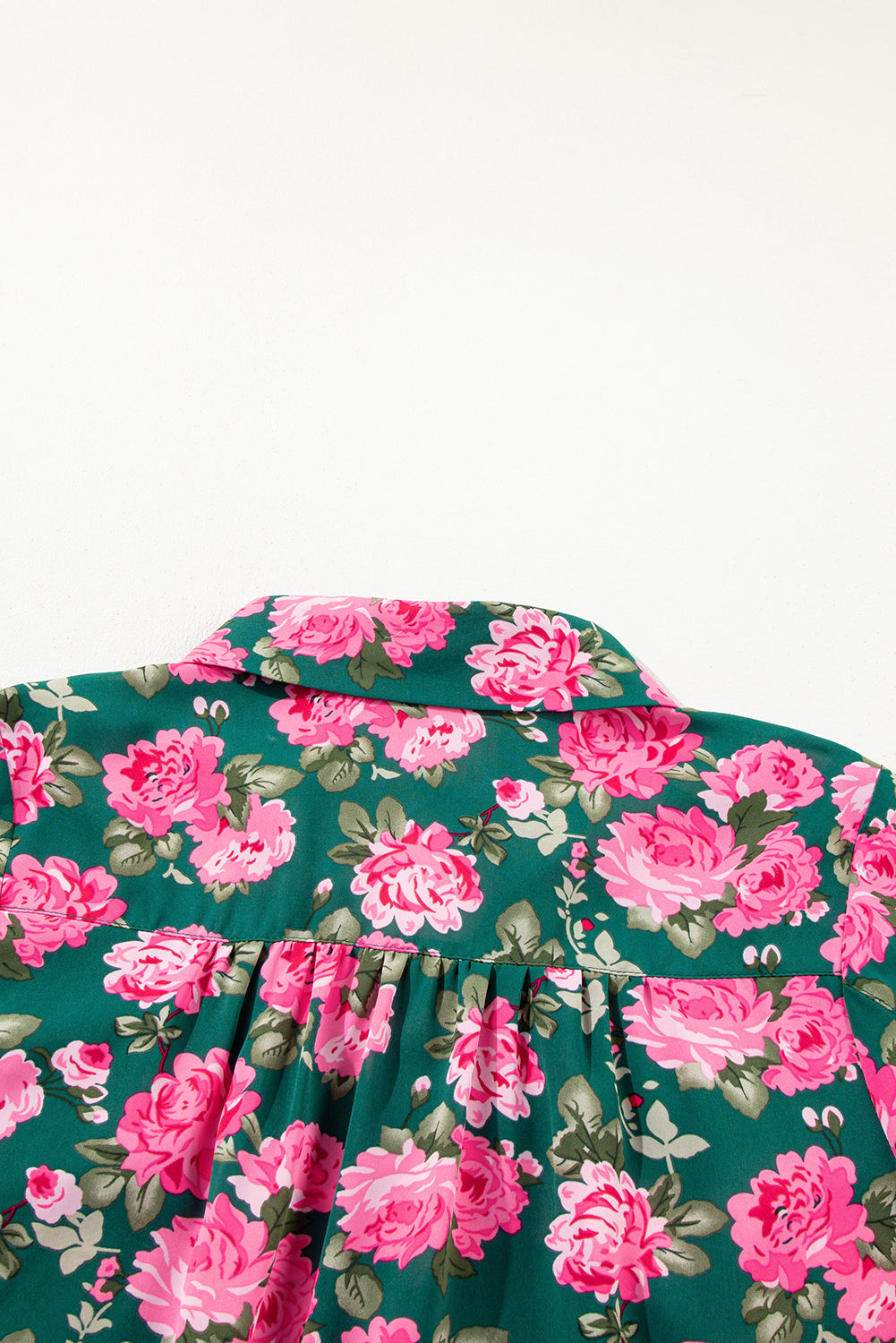 Green Floral Printed Tied Collar Puff Sleeve Blouse