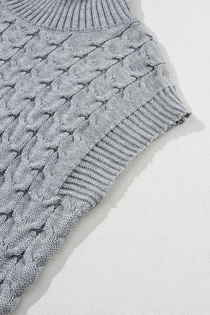 Medium Grey Cable Knit Turtleneck Batwing Sleeve Sweater