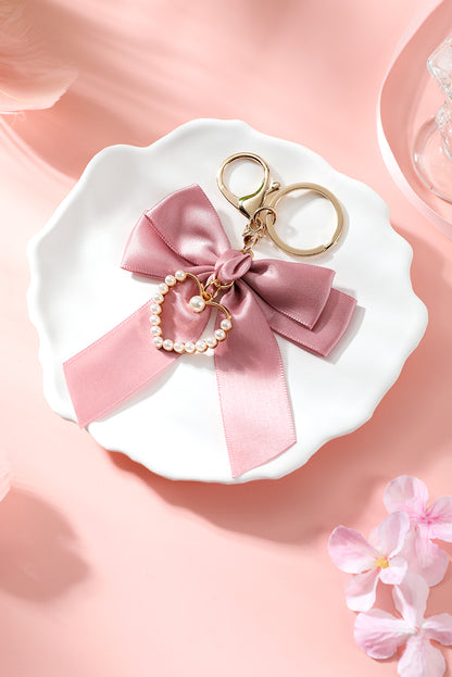 Pink Pearl Heart Large Bow Knot Keychain