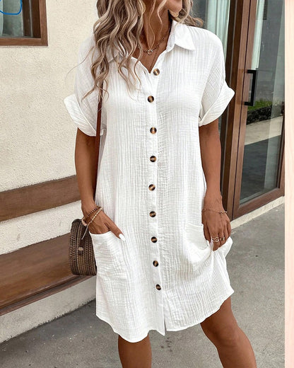 Buttoned Pocket Design Casual Shirt Dress