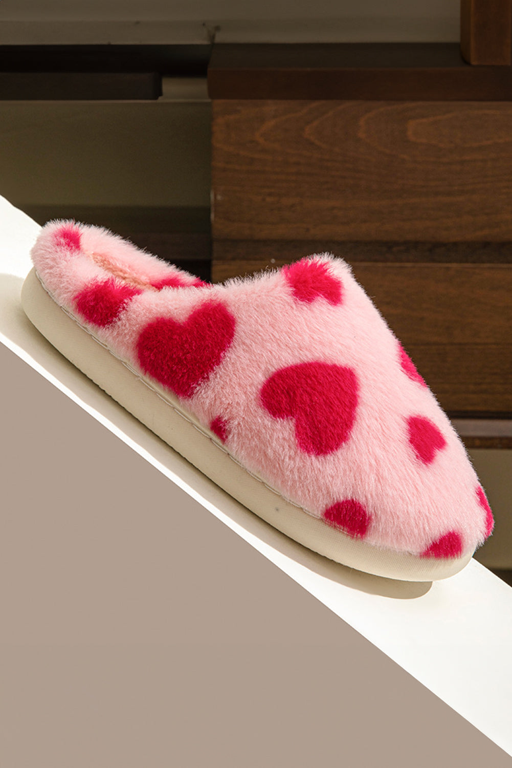 Fiery Red Valentines Heart Shape Winter Fuzzy Slippers