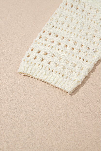 White Hollow Out Knit Bracelet Sleeve Drop Shoulder Sweater