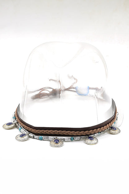 Silvery Western Pendant Beaded Braided Hat Band