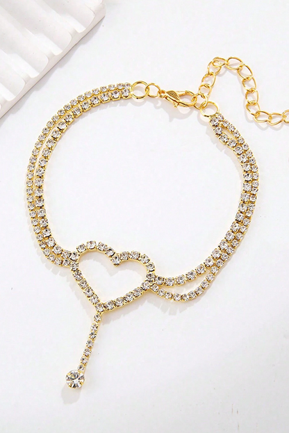 Gold Heart Shape Rhinestone Adjustable Anklet