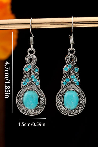 Silvery Western Turquoise Rhinestone Inlay Dangle Earrings