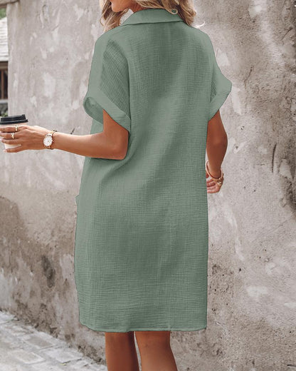 Buttoned Pocket Design Casual Shirt Dress