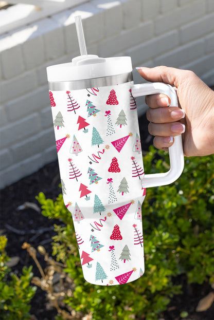 White Cartoon Christmas Tree Printed Thermos Cup 40oz