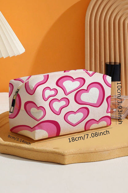 Pink Valentines Fashion Heart Printed Canvas Cosmetic Bag