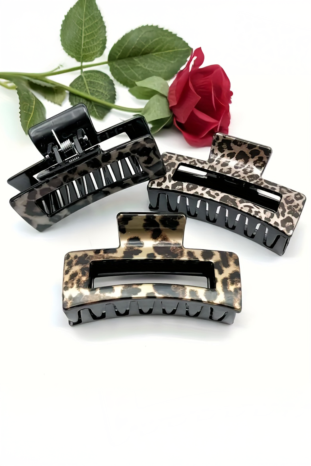 Parchment Leopard Print Hollow Out Square Large Hair Claw Clip