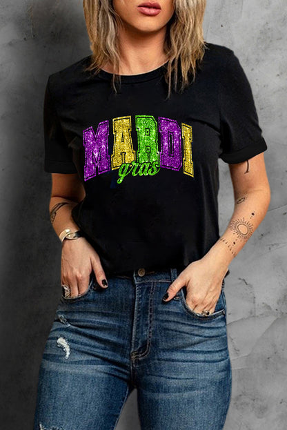 Black Mardi Gras Heat Transfer Graphic Holiday Tee