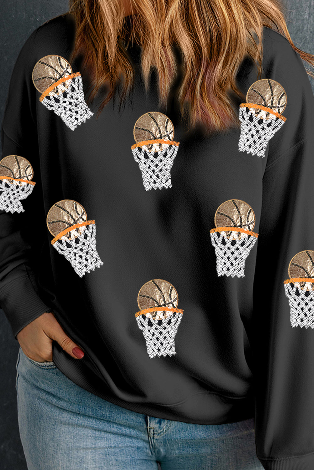 Black Plus Size Game Day Basketball Graphic Sweatshirt