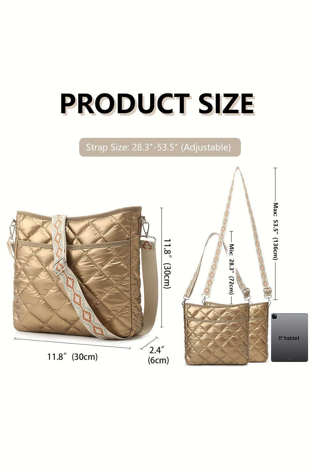 Gold Quilted Large Capacity Shoulder Bag