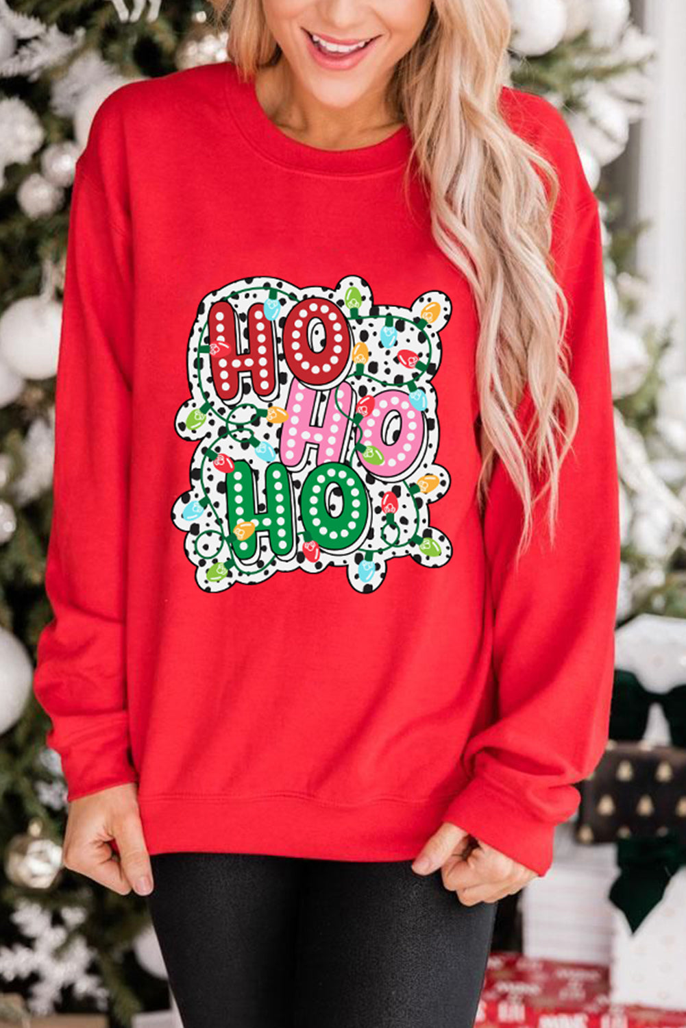 Red Christmas Colorful Lights HOHOHO Graphic Sweatshirt