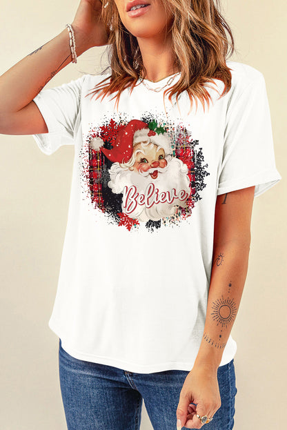 White Believe Christmas Father Graphic Crewneck T Shirt