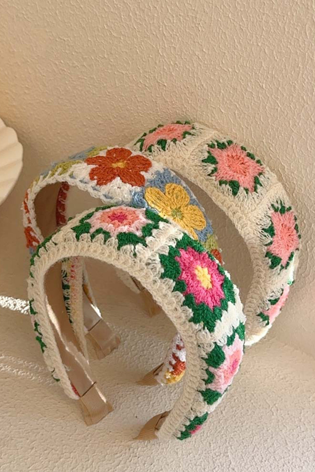 White Boho Flower Crochet Cloth Wide Headband