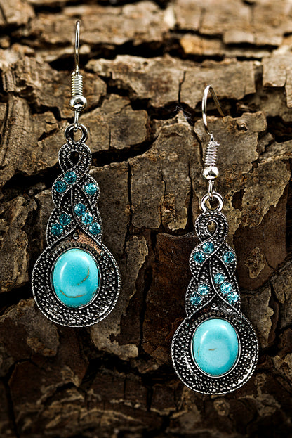 Silvery Western Turquoise Rhinestone Inlay Dangle Earrings