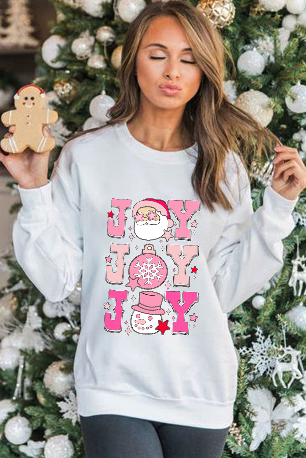 Beige Christmas Claus JOY Graphic Drop Shoulder Sweatshirt