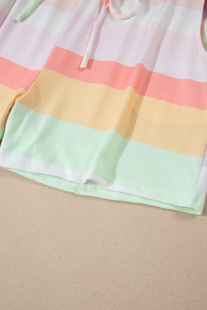 White Rainbow Striped T Shirt and Shorts Set