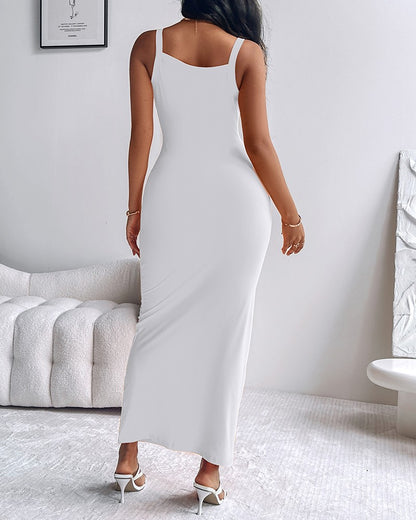 U Neck Spaghetti Strap Maxi Dress