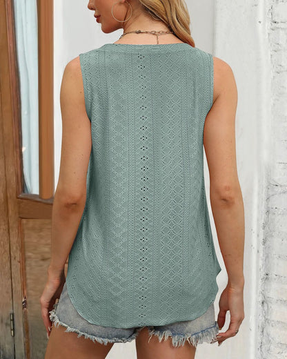 V Neck Sleeveless Thick Strap Hollow out Knit Tank Causal Top