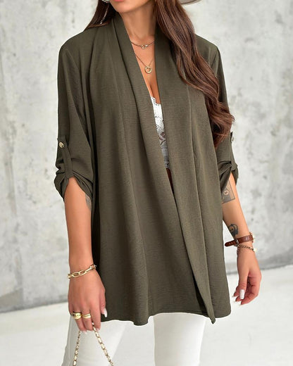 Roll Up Sleeve Open Front Coat Cardigan Top