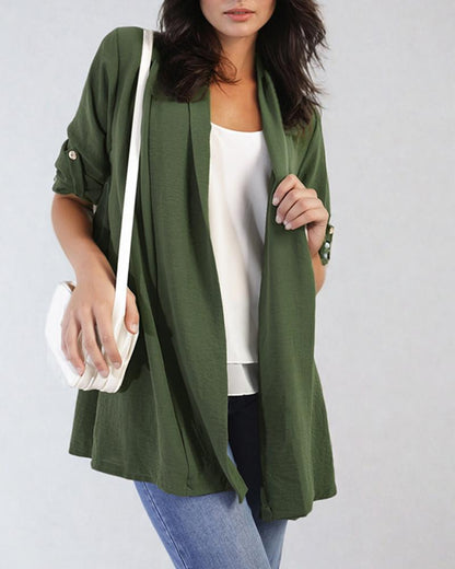 Roll Up Sleeve Open Front Coat Cardigan Top