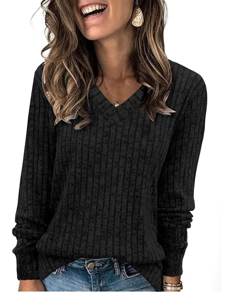 V Neck Long Sleeve Shirts Casual Lightweight Tunic Sweaters