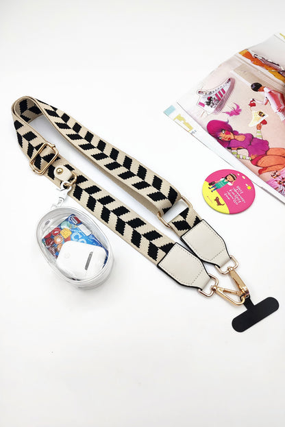 White Geometric Adjustable Phone Hanging Shoulder Strap with Pouch