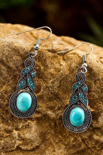 Silvery Western Turquoise Rhinestone Inlay Dangle Earrings