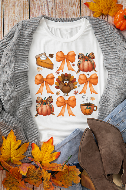 White Turkey Coquette Bow Pumpkin Thanksgiving T-Shirt