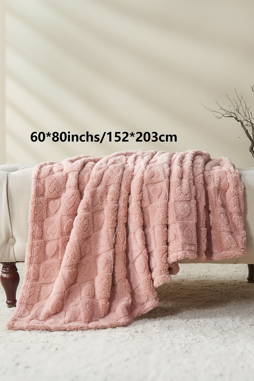 Gossamer Pink Textured Heart Checkered Plush Soft Blanket