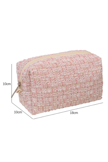 Pink Knitted Zipper Large Cosmetic Bag