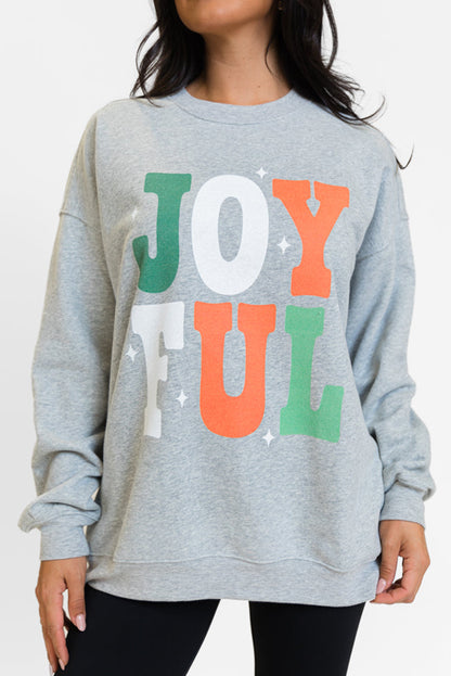 Gray Heat Transfer JOYFUL Christmas Wish Printed Sweatshirt