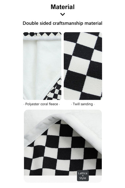 Black Checkerboard Print Buttoned Closure Hair-Drying Cap