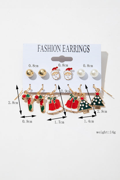 Racing Red 6 Pairs/Set Cartoon Christmas Theme Alloy Earring Set