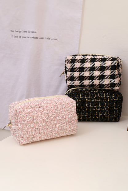 Pink Knitted Zipper Large Cosmetic Bag