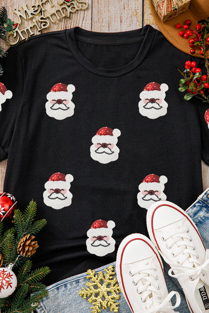 Black Father Christmas Sequin Graphic T Shirt